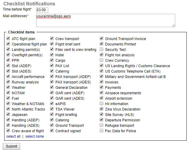 Checklist Notifications - general view