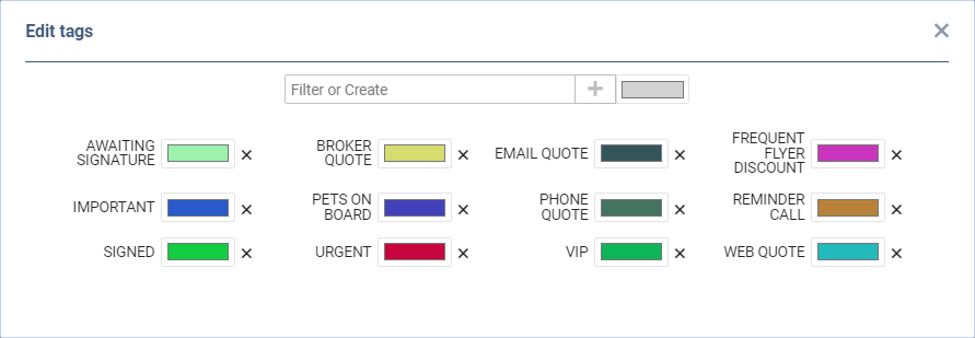 'Edit tags' pop-up window