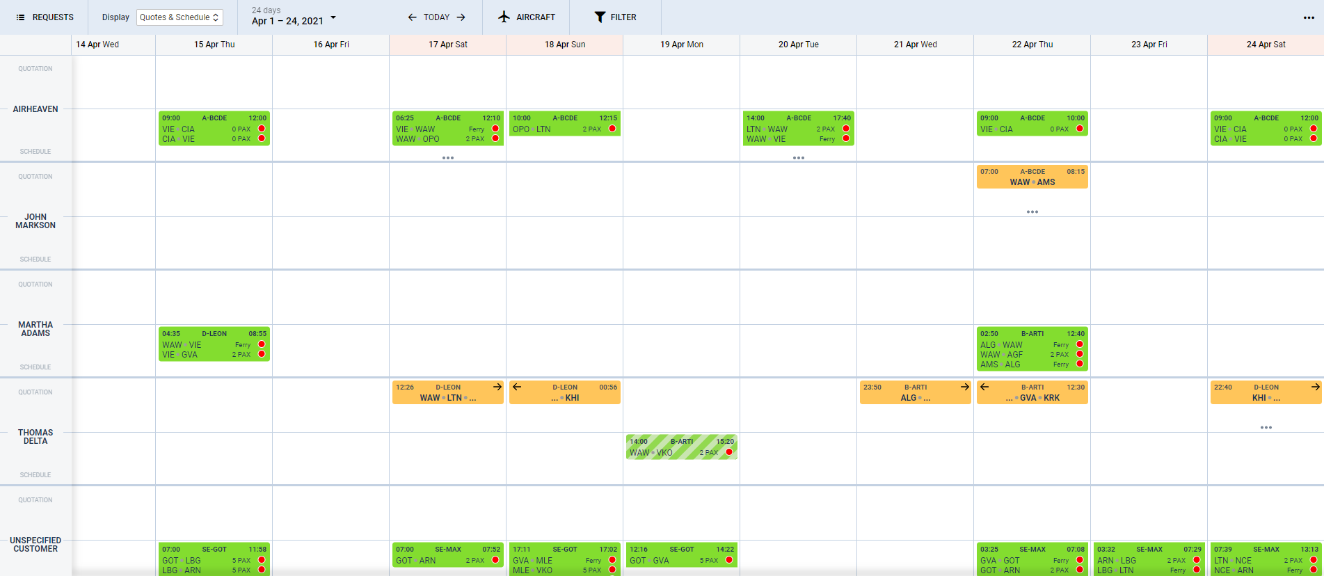 Bookings calendar view