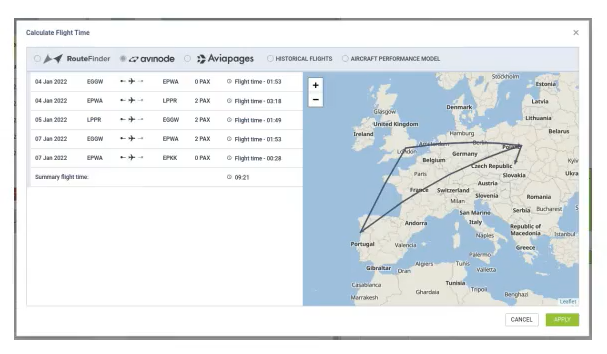 Flight time calculations based on Avinode