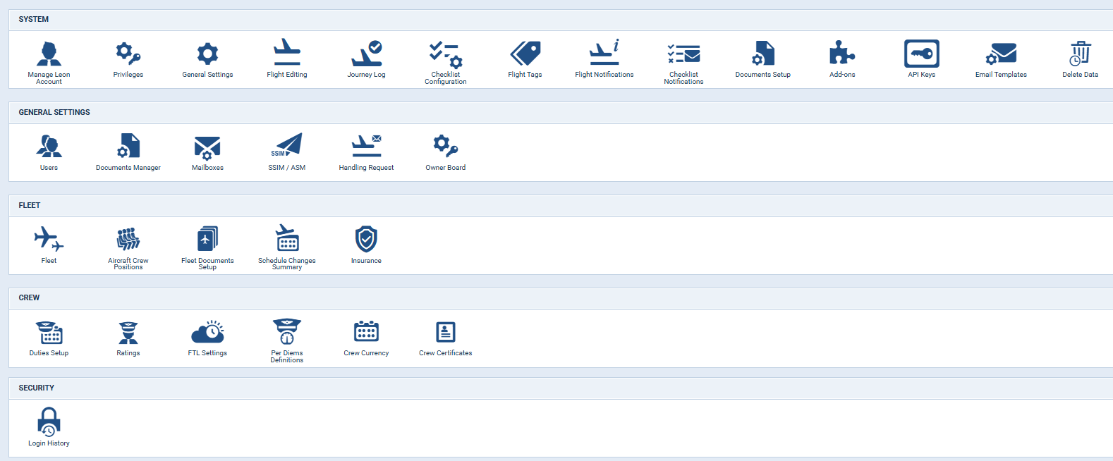 SECURITY section in the ADMIN panel