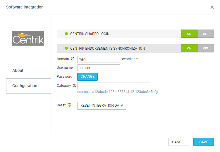 Switching the Centrik integration on in Leon
