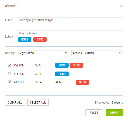 Filtering Aircraft by label