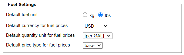 'Fuel Settings' subsection