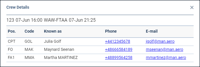 Crew information
