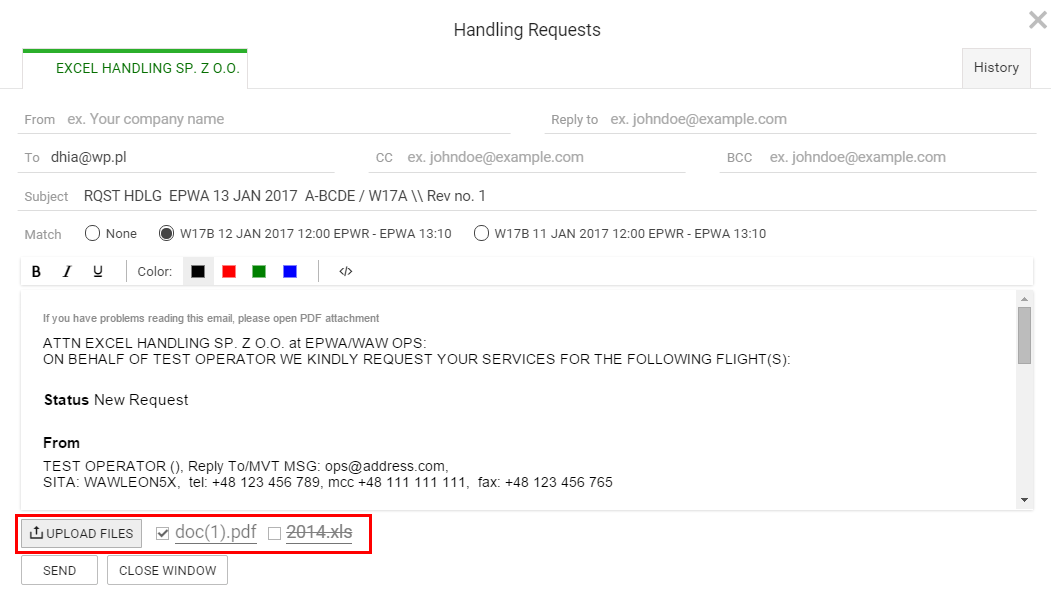 Ulpoading files to Handling Request email