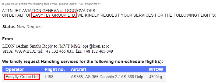 Aircraft owner on Handling Request form