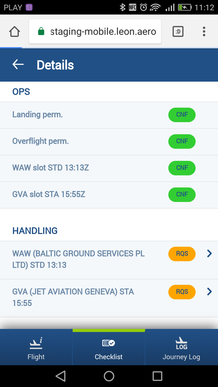 Checklist section in Leon mobile application