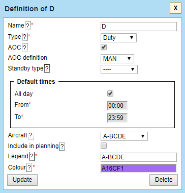 'AOC definition' option in Duties Setup
