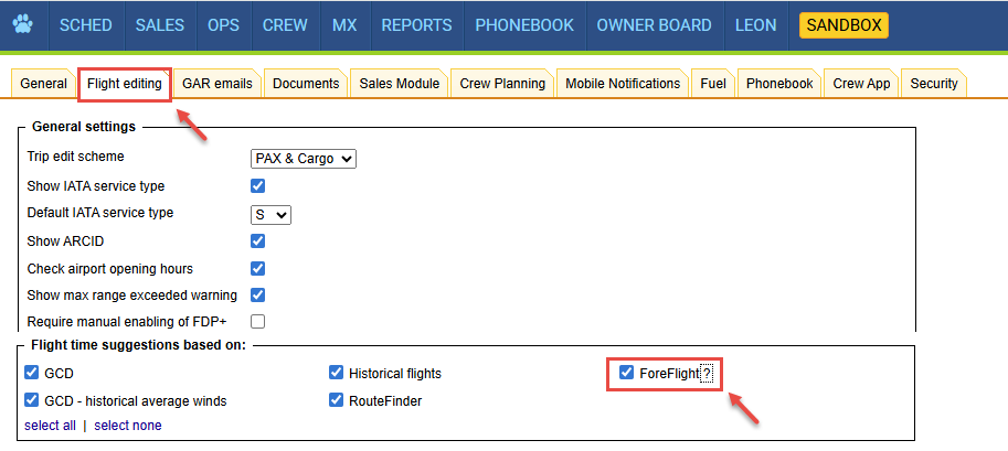 Activating ForeFlight flight time suggestion
