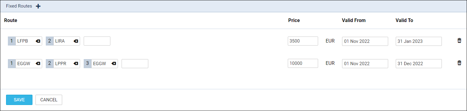 'Fixed Routes' settings