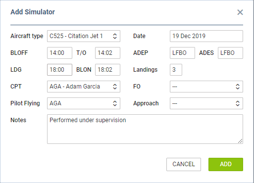 Add Simulator window