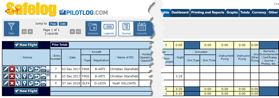 Flights exported from Leon to Safelog
