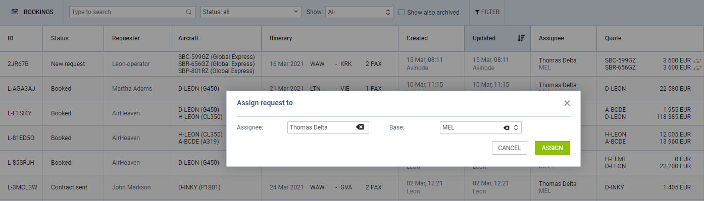 'Assign to' pop-up option