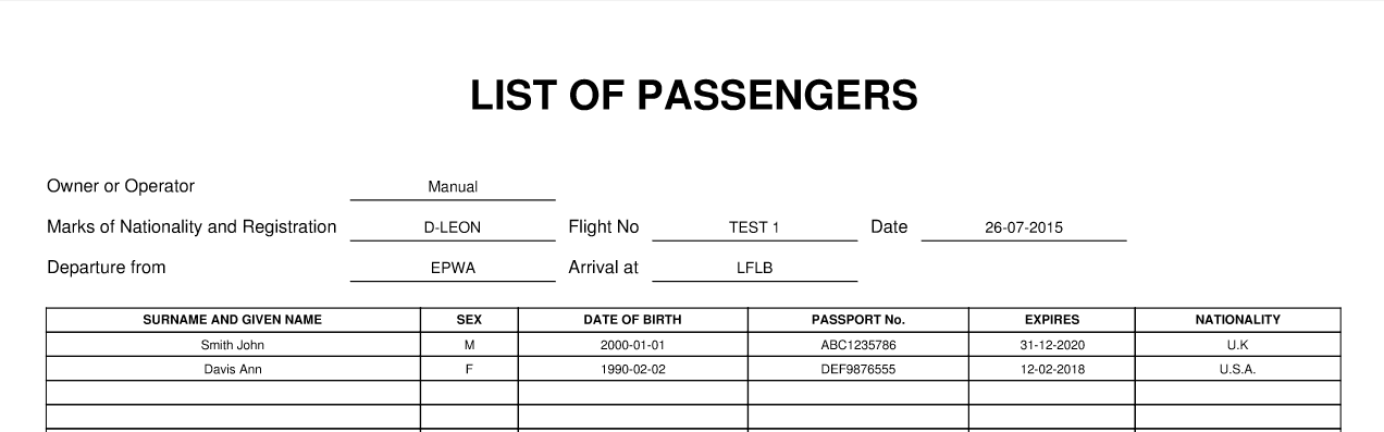 Manually added pax data on 'Pax Manifest' document