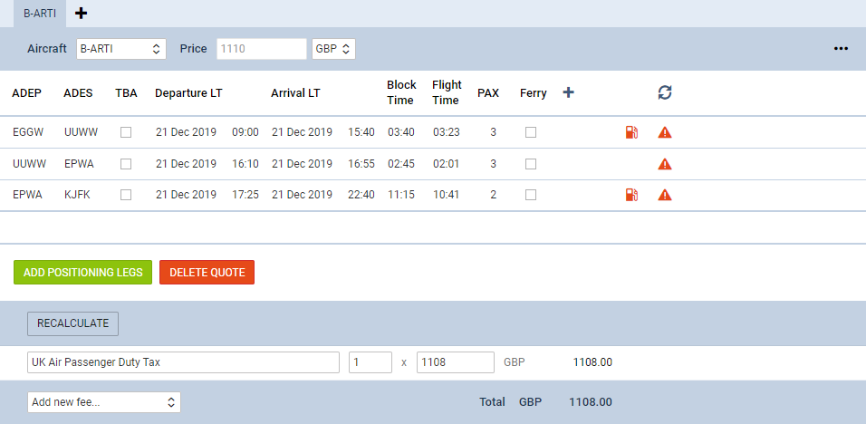 UK Tax calculation based on actual PAX