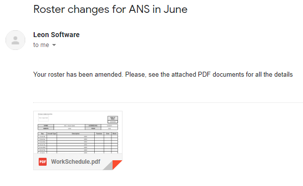 Notification email sent to the relevant Crew