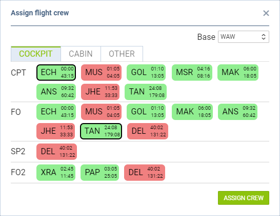 Assign crew window