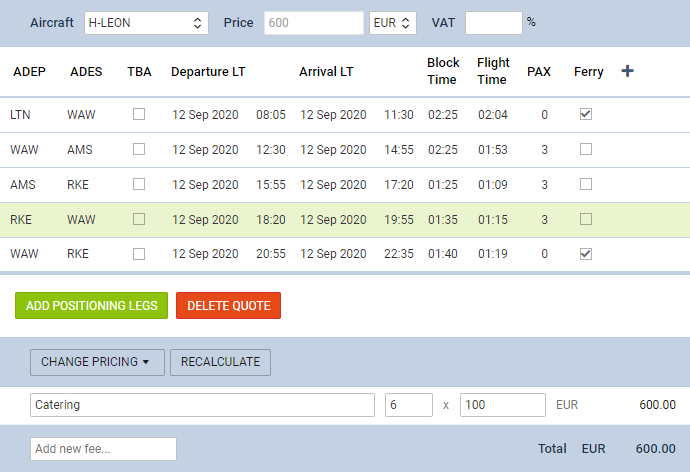 Catering fee calculation