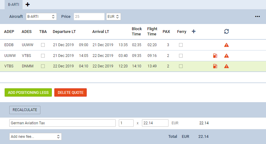 Calculation based on PAX number