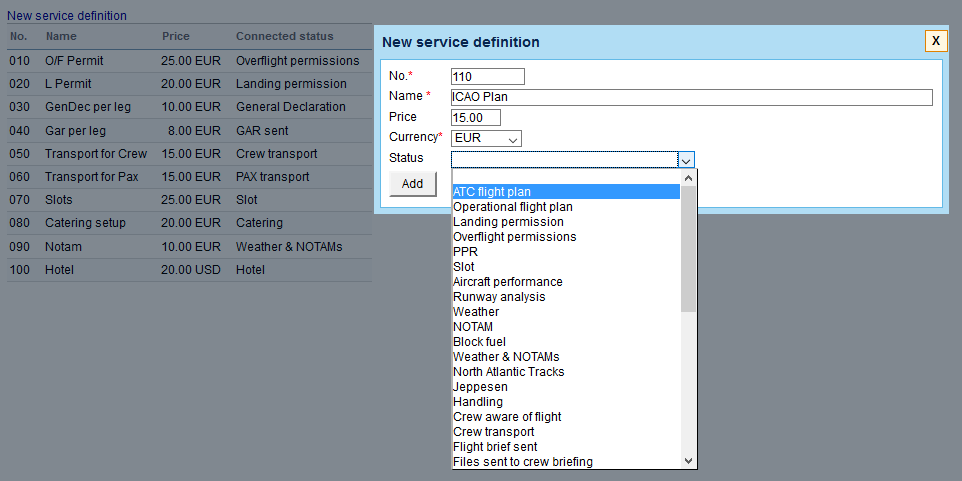 Defining Services list