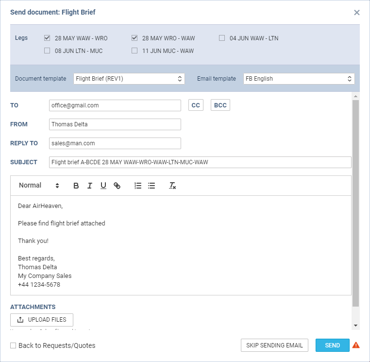 'Flight Brief' email