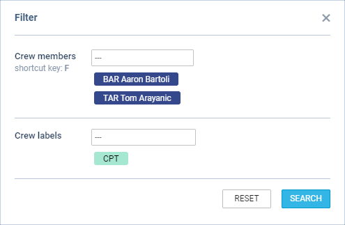 Person and Aircraft filtering options