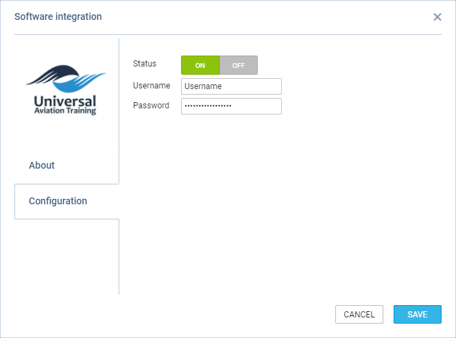 'Universal Aviation Training' configuration panel