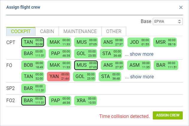 Example of 'Time collision' warning