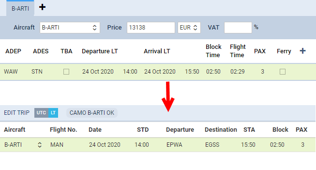 Auto update of the booked trips