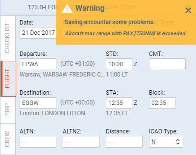Max range alert with 'Distance' field left empty