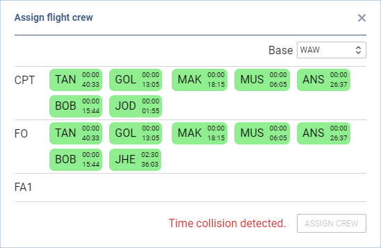 Example of 'Time collision' warning
