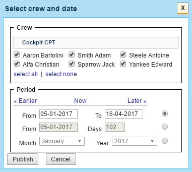 Publishing duties for crew in the Plan mode