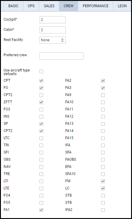 Default crew positions per tail