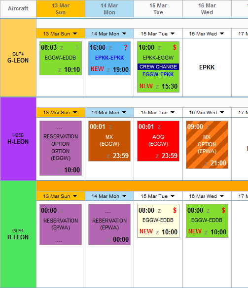 Planned flights main screen