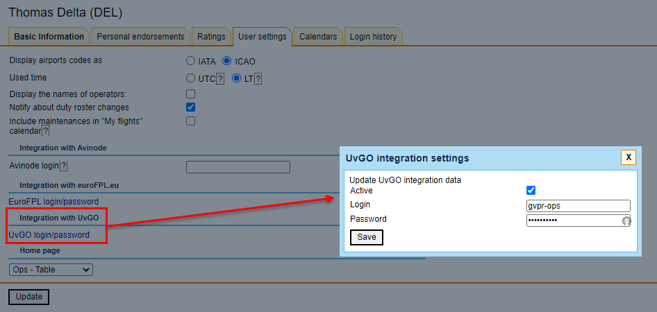 uvGO credentials in User Profile