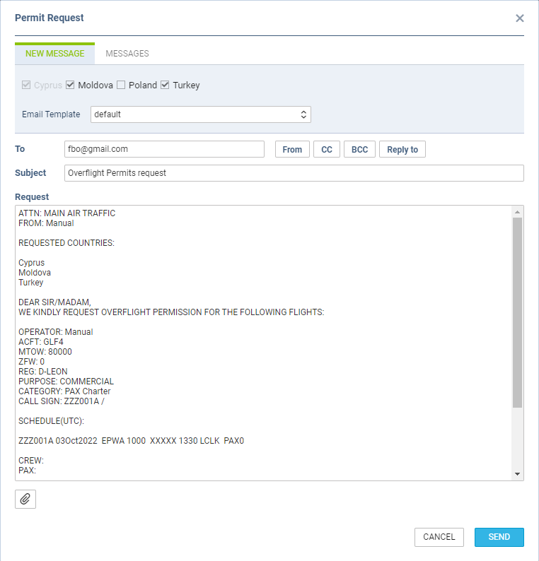 Sending permits email
