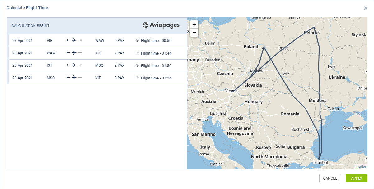 Flight times calculated based on the exclusion zones