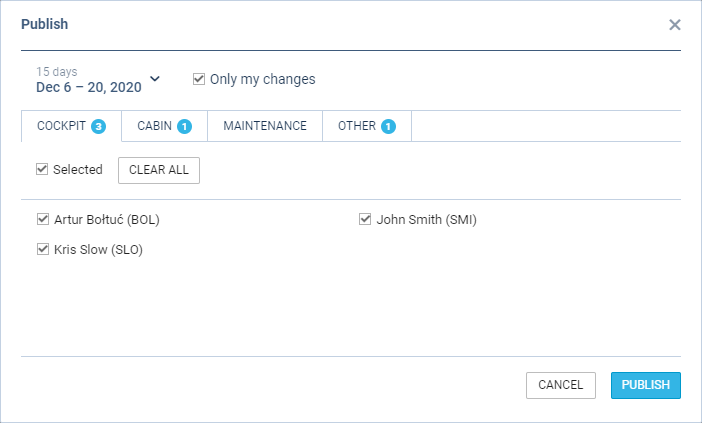 'Only my changes' checkbox