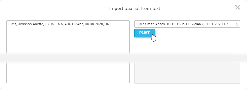 Import PAX list from text option