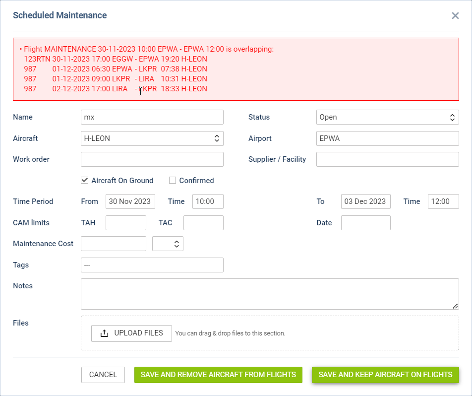 Scheduling MX with overlapping flights