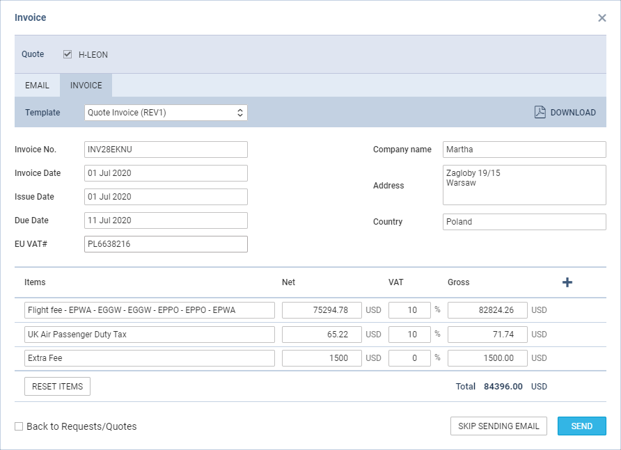 Defining an Invoice details & templates