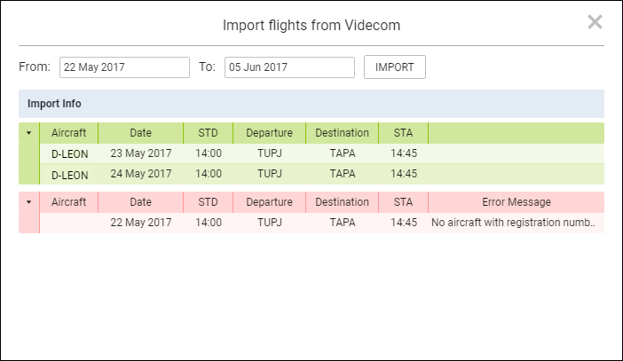 Import from Videcom window
