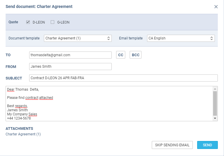 Charter Agreement sending form