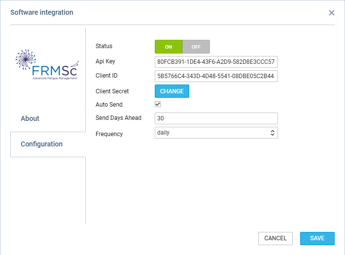 FRMSc configuration panel