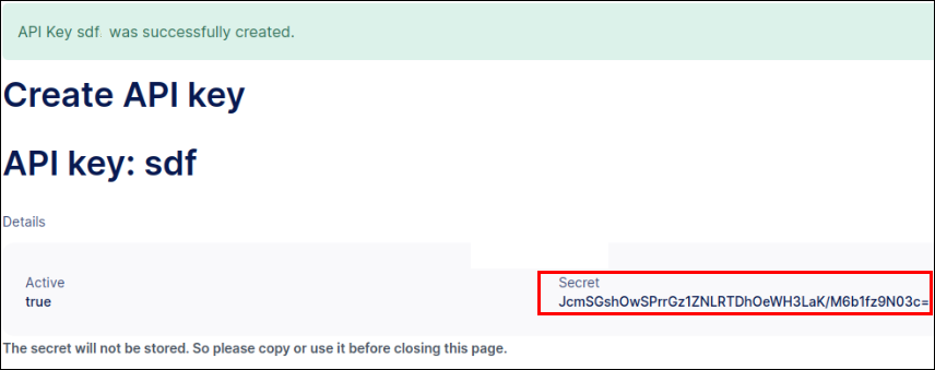 the 'Secret' in the 'API Key'