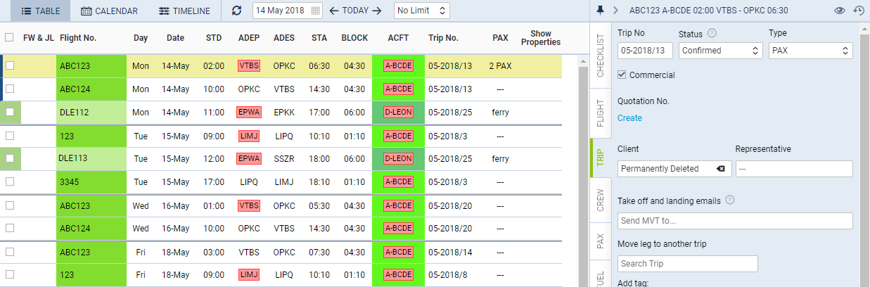 Deleted Company - Schedule view