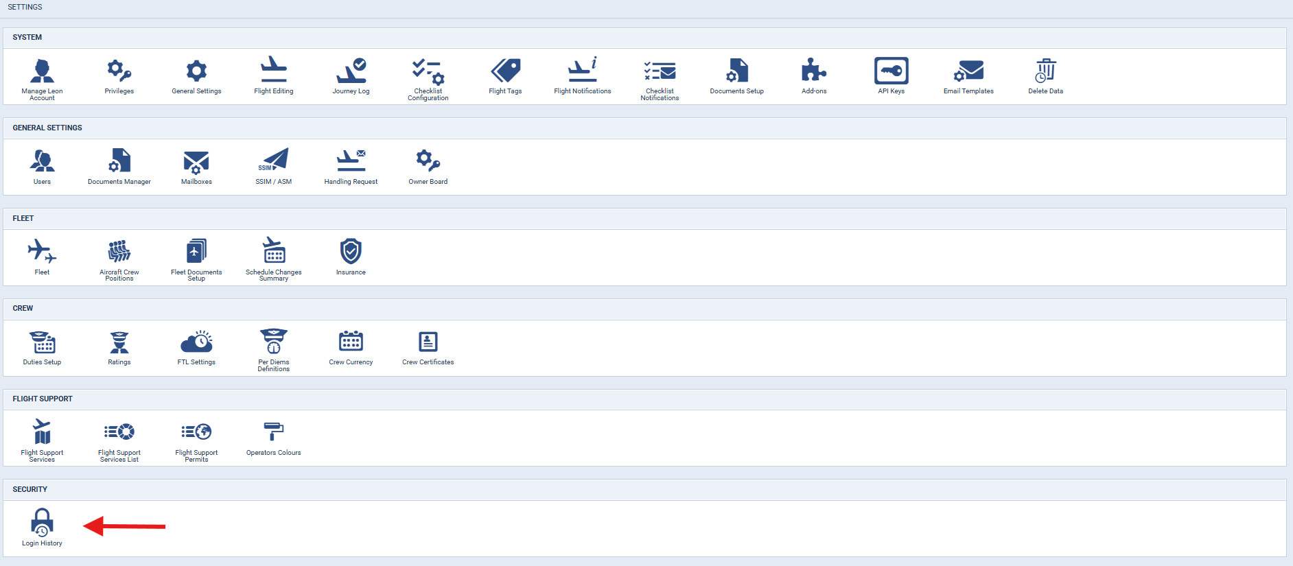 New section SECURITY in the Settings view
