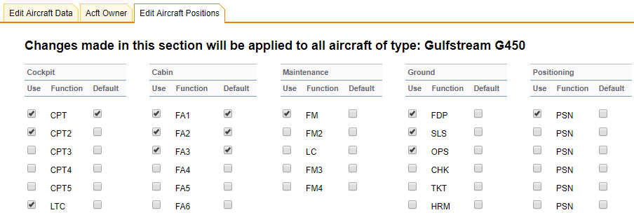 Assinging crew positions in section 'Fleet'