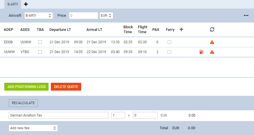 Calculations with 0 PAX leaving Germany